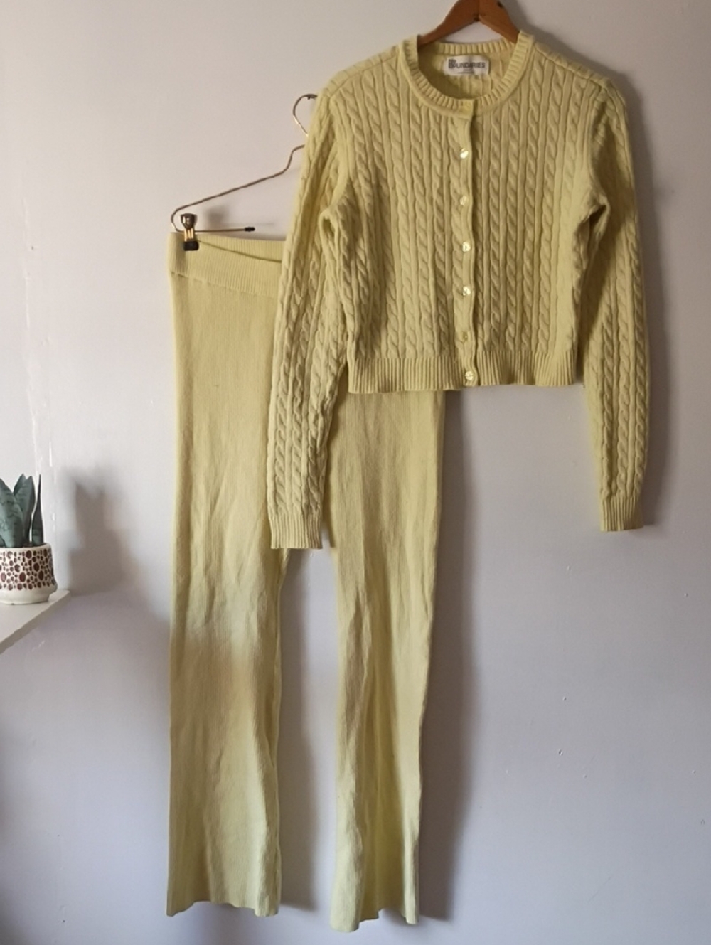 Lemon Cable-Knit Wide-Leg Pants and Cardigan Set